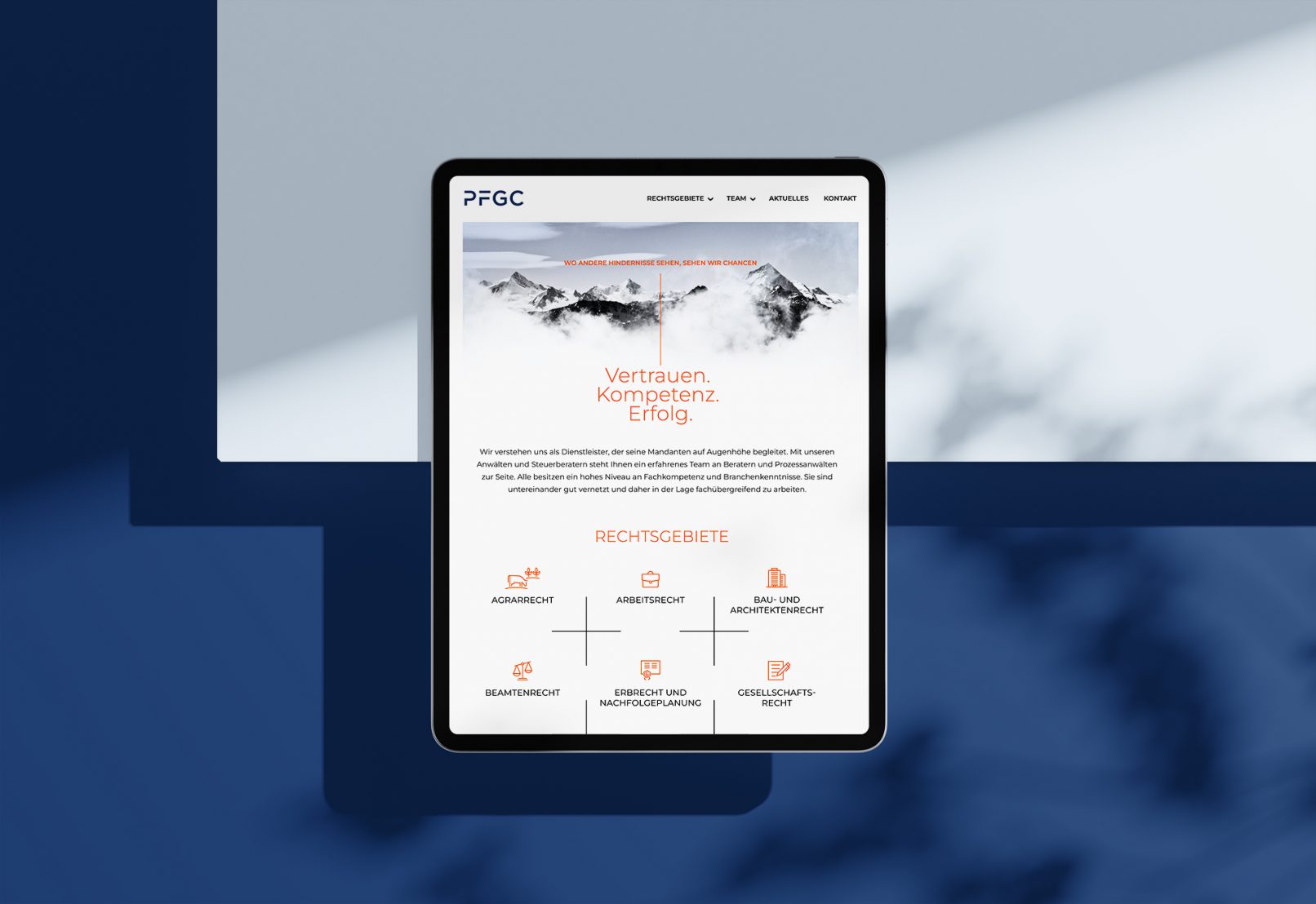Darstellung der Website auf einem iPad
